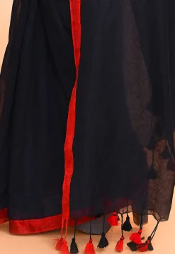 Handloom Cotton Saree in Dark Navy Blue