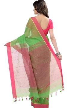 Handloom Cotton Saree in Green