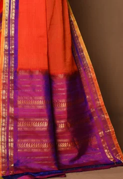 Handloom Cotton Silk Gadwal Saree in Orange