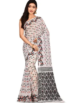 Handloom Cotton Silk Jamdani Saree in White