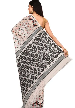 Handloom Cotton Silk Jamdani Saree in White