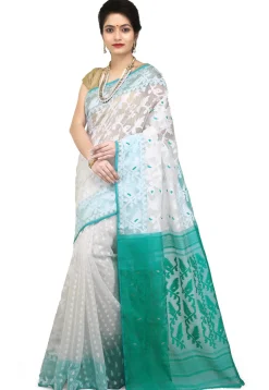 Handloom Cotton Silk Jamdani Saree in White