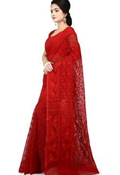Handloom Cotton Silk Jamdani Saree in Red