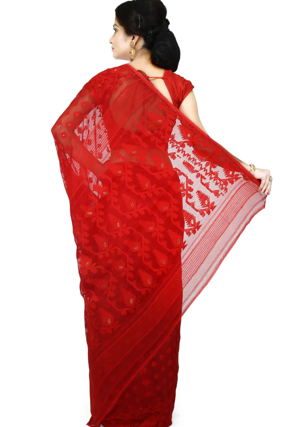Handloom Cotton Silk Jamdani Saree in Red