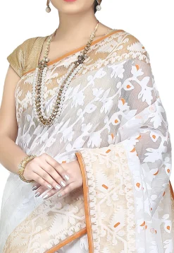 Handloom Cotton Silk Jamdani Saree in White