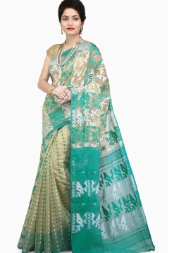 Handloom Cotton Silk Jamdani Saree in Beige