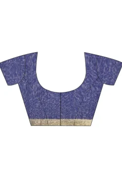 Handloom Cotton Silk Jamdani Saree in Navy Blue