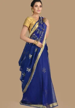 Handloom Cotton Silk Jamdani Saree in Navy Blue