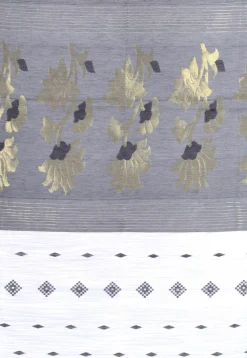 Handloom Cotton Silk Jamdani Saree in White and Black