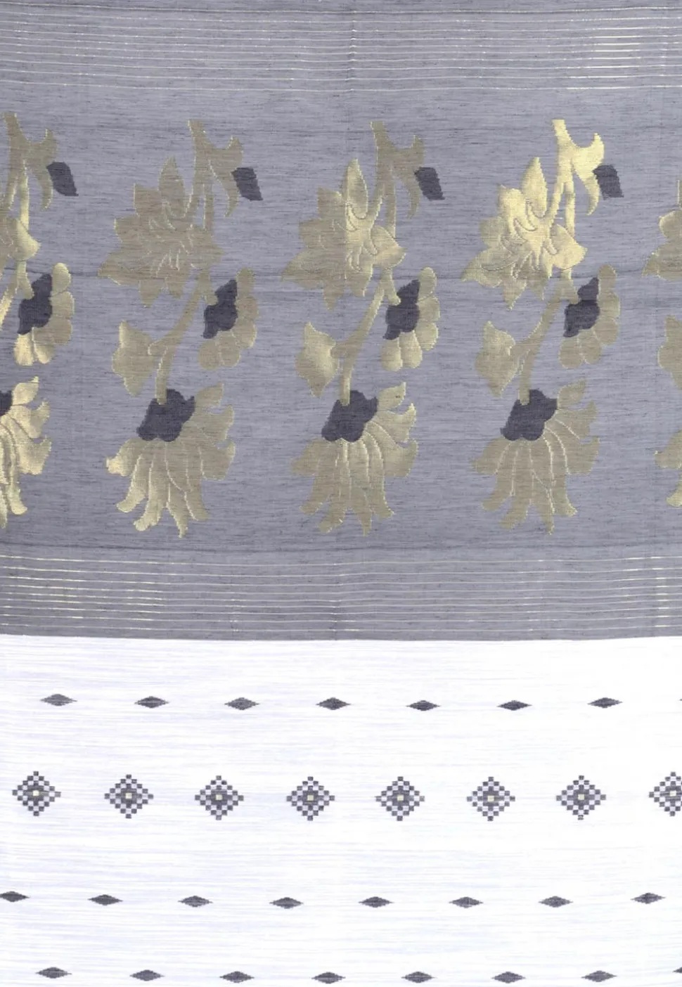 Handloom Cotton Silk Jamdani Saree in White and Black