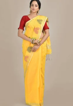Handloom Cotton Silk Jamdani Saree in Yellow
