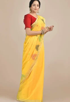 Handloom Cotton Silk Jamdani Saree in Yellow