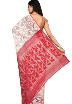Handloom Cotton Silk Jamdani Saree in White