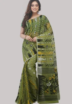 Handloom Cotton Silk Saree in Olive Green