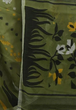Handloom Cotton Silk Saree in Olive Green