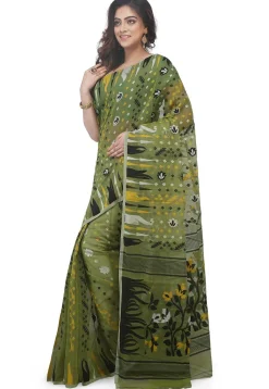 Handloom Cotton Silk Saree in Olive Green