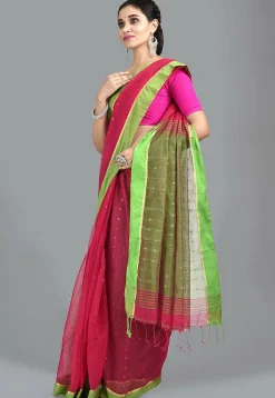 Handloom Cotton Silk Saree in Fuchsia