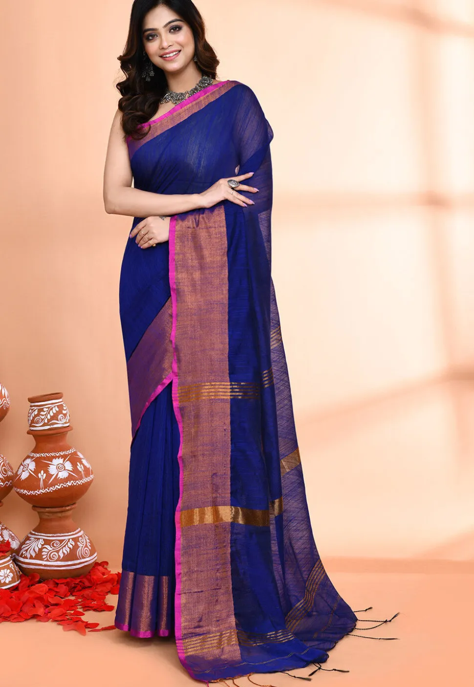 Handloom Cotton Silk Saree in Royal Blue