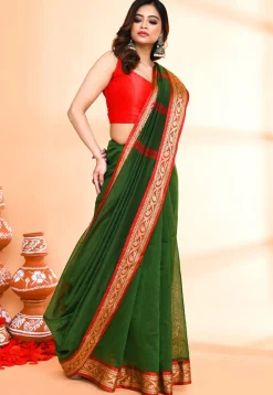 Handloom Cotton Silk Saree in Green