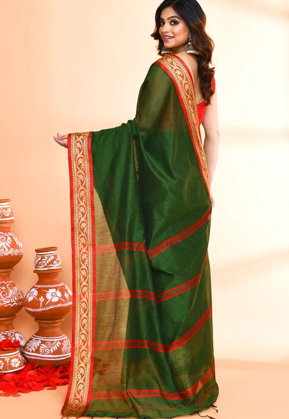 Handloom Cotton Silk Saree in Green