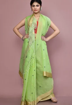 Handloom Cotton Silk Saree in Light Green