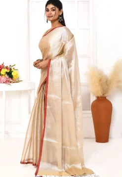 Handloom Cotton Silk Saree in Light Beige