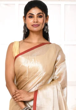 Handloom Cotton Silk Saree in Light Beige