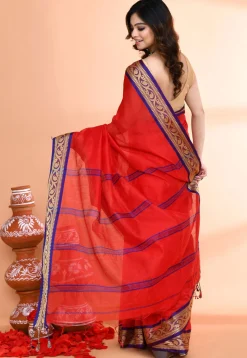 Handloom Cotton Silk Saree in Red