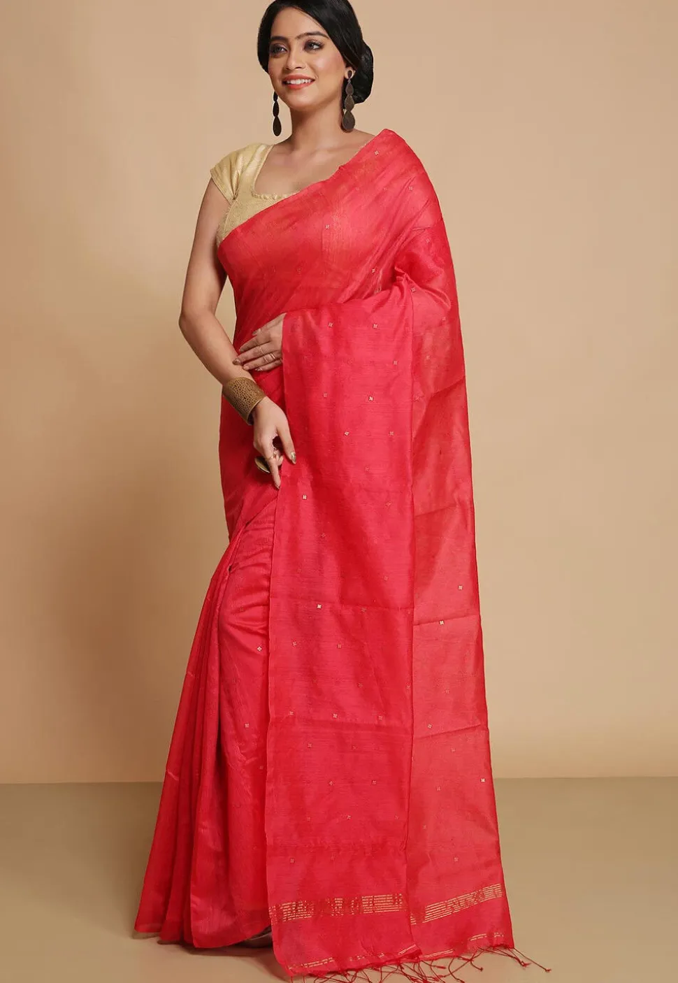 Handloom Cotton Silk Saree in Fuchsia