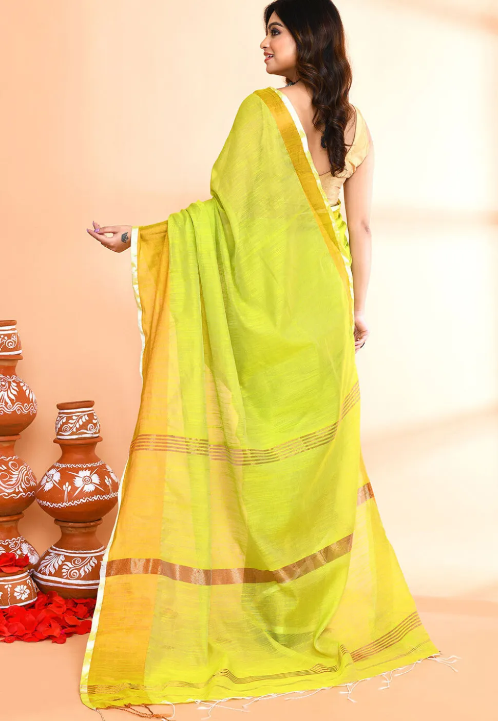 Handloom Cotton Silk Saree in Green