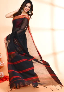 Handloom Cotton Silk Saree in Black