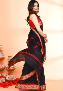 Handloom Cotton Silk Saree in Black