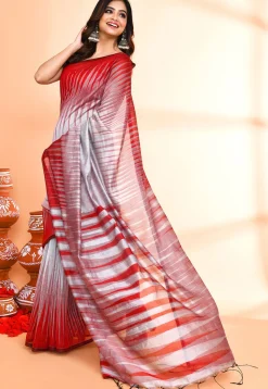 Handloom Cotton Silk Saree in Light Grey