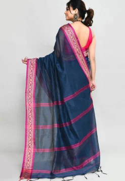 Handloom Cotton Silk Saree in Dark Blue