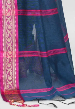 Handloom Cotton Silk Saree in Dark Blue