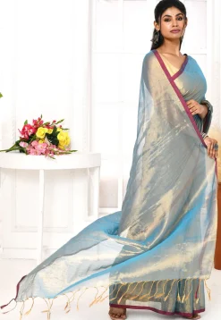 Handloom Cotton Silk Saree in Blue
