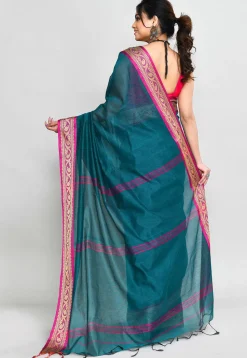 Handloom Cotton Silk Saree in Teal Blue