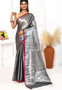 Handloom Cotton Silk Saree in Grey
