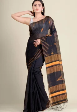 Handloom Cotton Silk Saree in Black