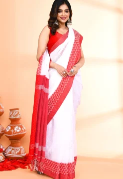 Handloom Cotton Silk Saree in White