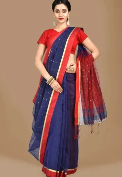 Handloom Cotton Silk Saree in Navy Blue