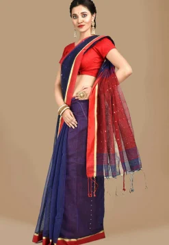 Handloom Cotton Silk Saree in Navy Blue