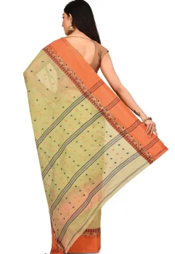 Handloom Cotton Tant Saree in Dusty Green