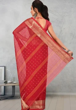 Handloom Cotton Tant Saree in Red