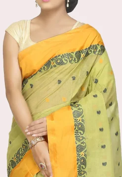 Handloom Cotton Tant Saree in Light Green
