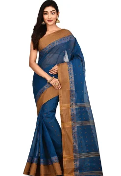 Handloom Cotton Tant Saree in Blue