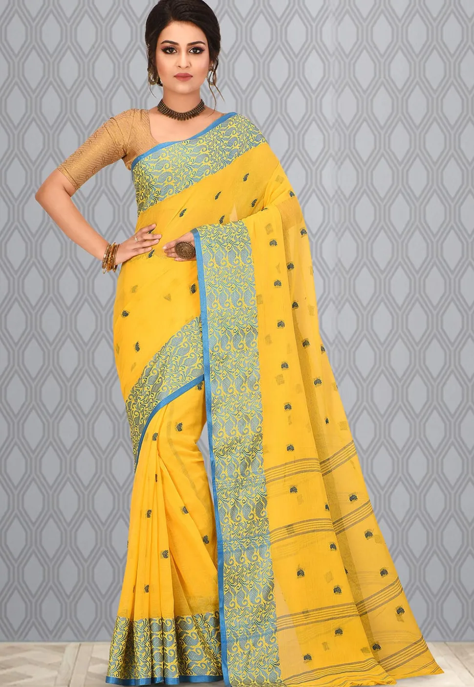 Handloom Cotton Tant Saree in Yellow