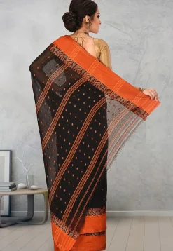 Handloom Cotton Tant Saree in Black