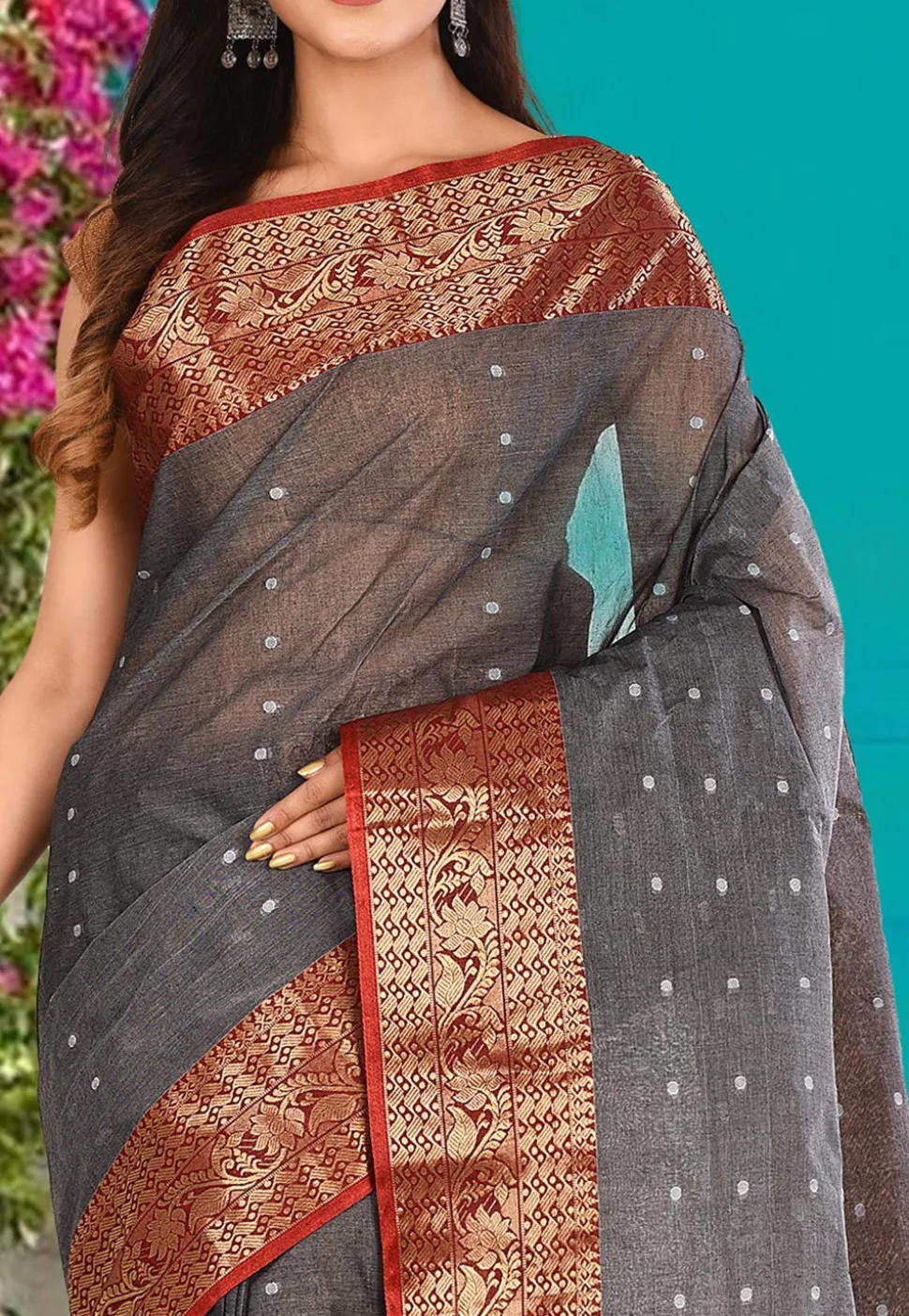 Handloom Cotton Tant Saree in Grey