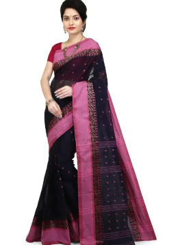 Handloom Cotton Tant Saree in Navy Blue